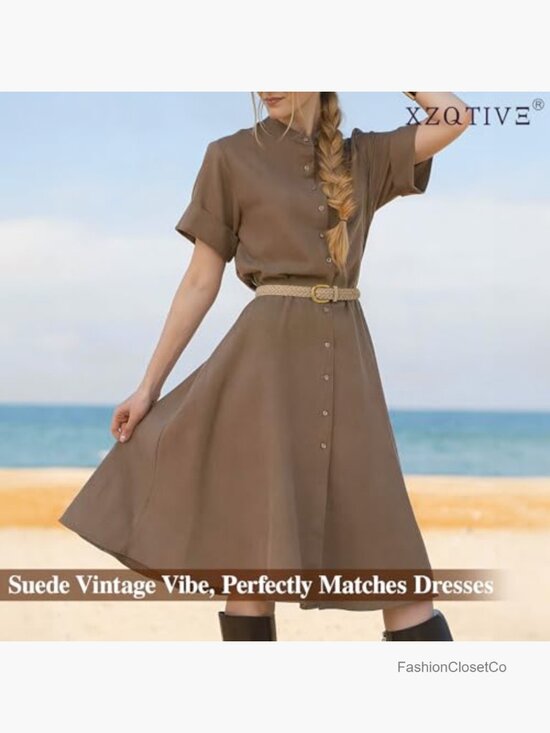 Braided Suede Belt with Gold Buckle - Adjustable Woven No-Hole Fit for Dresses main image 5